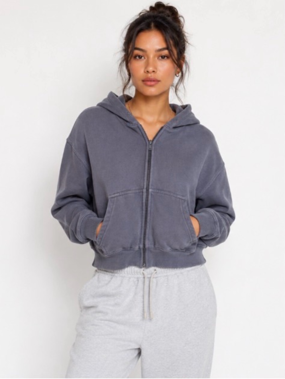 Aritzia Charcoal Gray  Modern Minimalist Sporty Athleisure Full Zip Hoodie Small